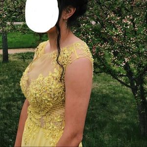 beaded yellow prom dress